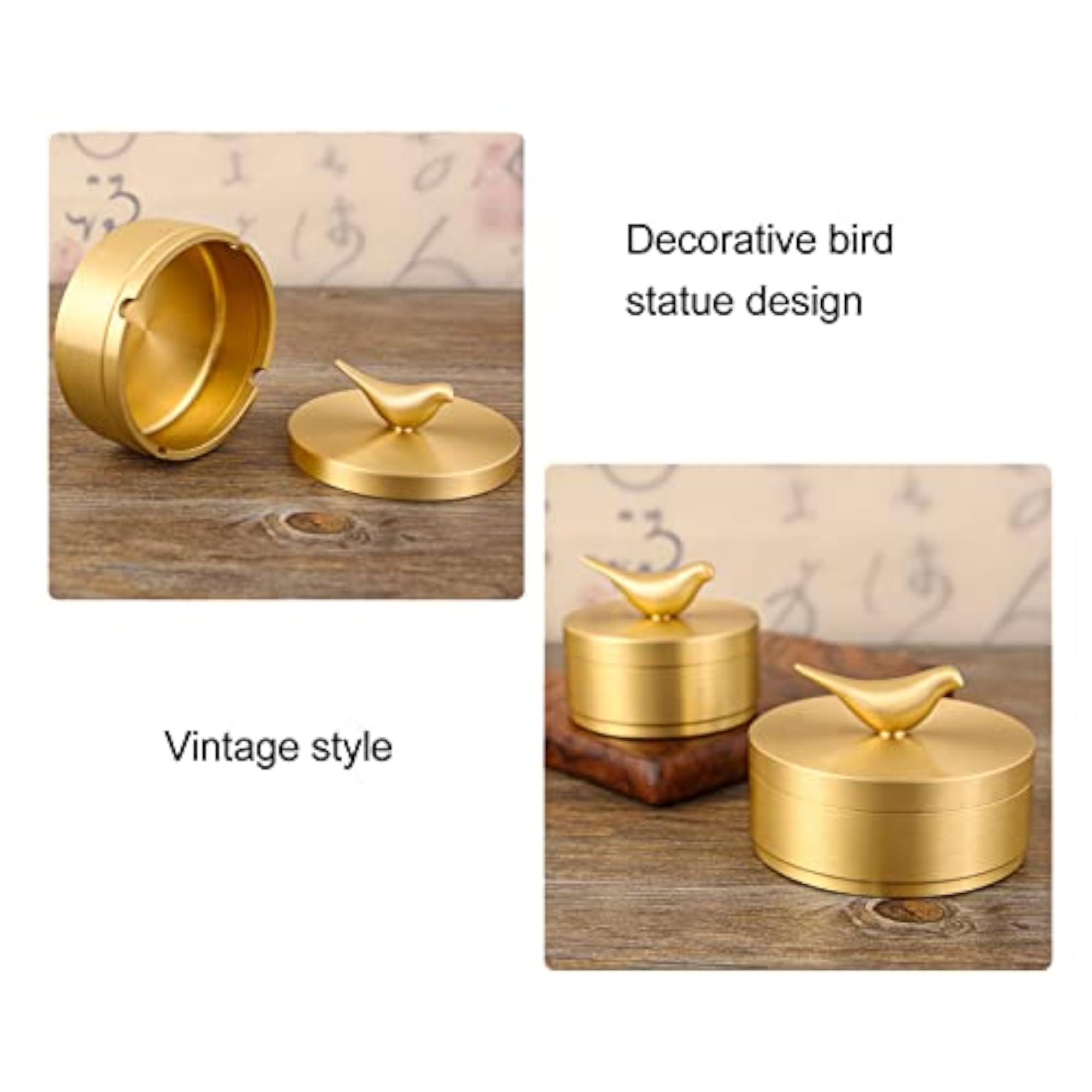 Bird Statue Brass Ashtray with 4 Slots